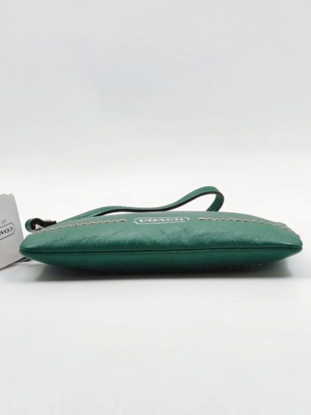 NWT Coach Green Leather Wristlet Zip Pouch Wallet Clutch